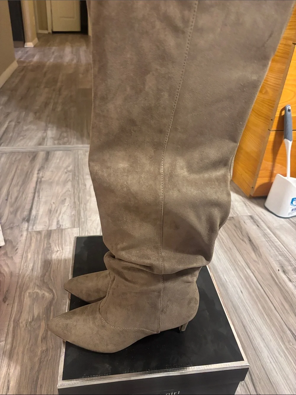 Madden Girl Olive-Taupe Over-the-Knee Pointed Toe Boots